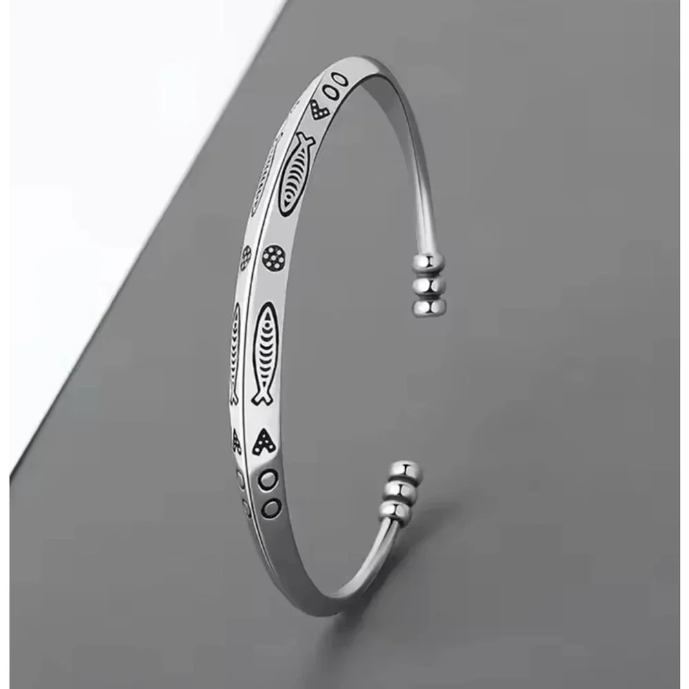 NEW Fish 925 Sterling Silver Cuff Bracelet, 58mm Adjustable